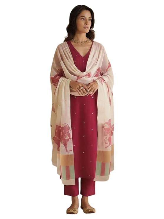 ANNI Designer Women’s Rayon Viscose Straight Embroidery Kurta with Pant & Dupatta | Elegant Ethnic Suit Set for Women Kurti Pant Set with Printed Dupatta | Comfortable Outfit