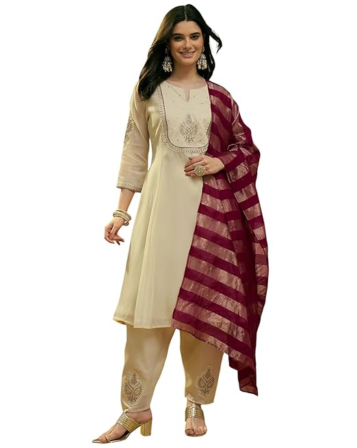 Amazon Brand - Tavasya Women Shimmer Silk Blend Zari Sequin Thread Patch EmbroideKurta Set with Patiala Salwar and Dupatta