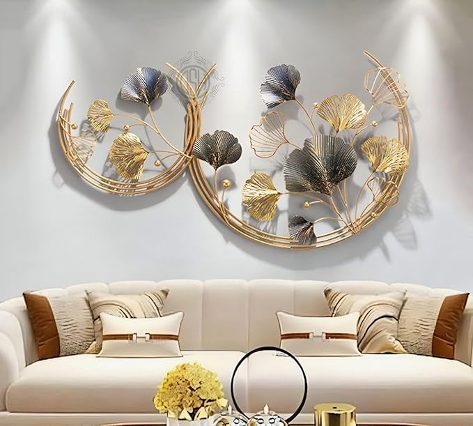 DSH CRAFTING YOUR CURIOSITY Dsh Metal Wall Decor Wall Art Sculpture Handcrafted Moon Cut Rings Flower Wall Art For Living Room (Size 45X24 Inch) (Multi)