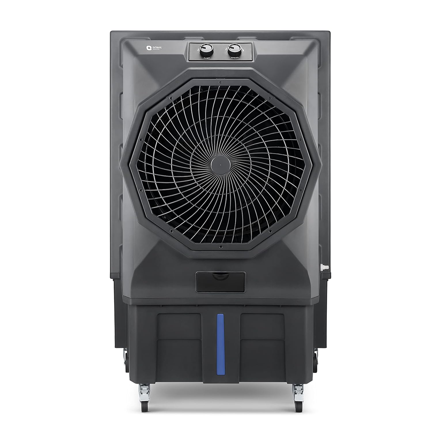 Orient Electric Stark 110 L Heavy Duty Commercial Air Cooler With 20" Fan | Aerofan Technology |High-Density Honeycomb Cooling Pads | Extra Powerful Air Throw & Auto Water Refill Technology| Grey