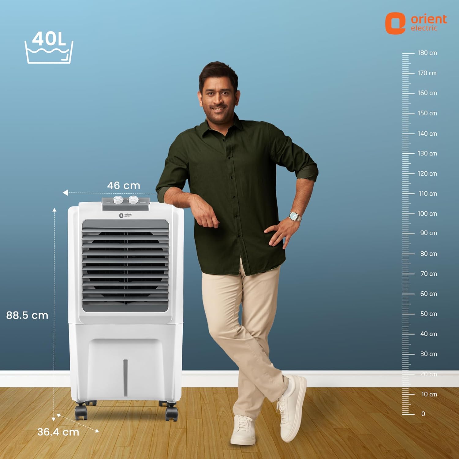 Orient Electric Durachill 40 L Portable Air Cooler For Home | Densenest Honeycomb Pads |More Air Delivery | Fully Collapsible Louvers |Inverter Compatible | 1 Year Warranty by Orient | White & Grey