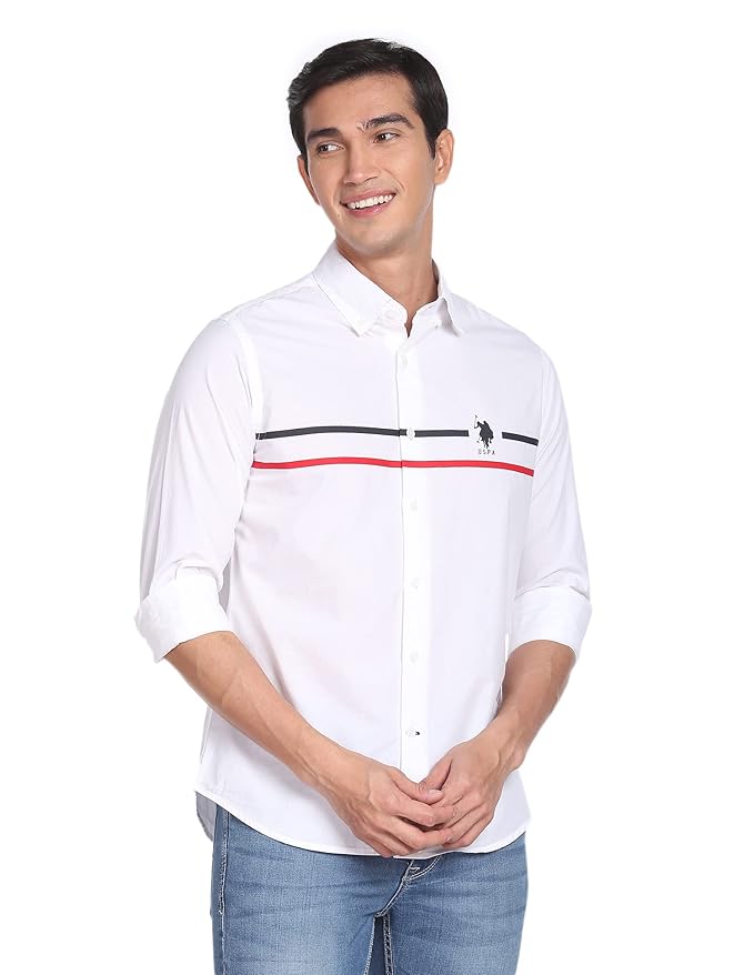U.S. Polo ASSN. Cotton Mens Shirt - Striped, Regular Fit, Long Sleeves Shirts for Men