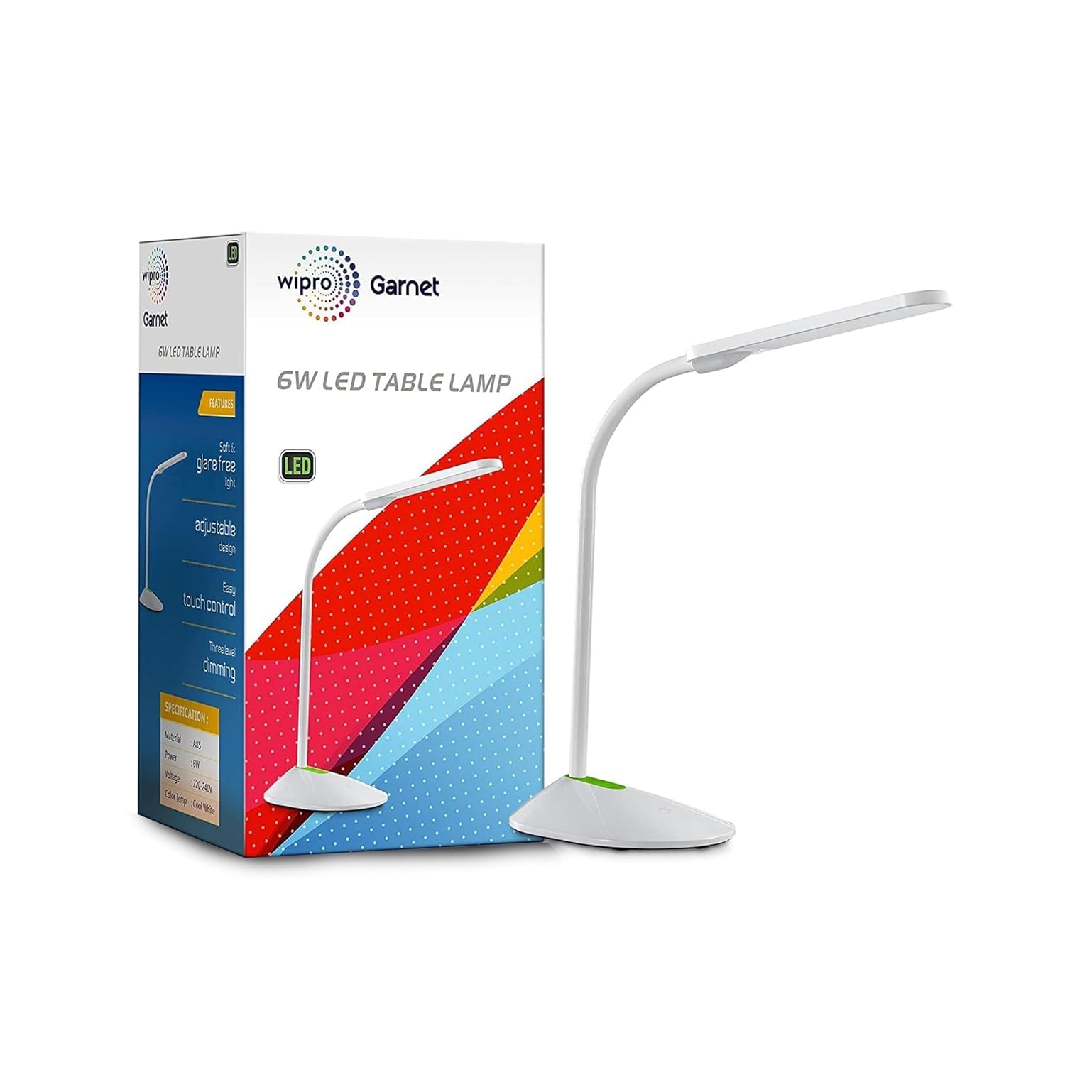 Wipro Garnet 6W LED Table Lamp - 3 Grade Dimming and Color Changing (Pack of 1, Cool Day Light/Neutral White/Warm White)