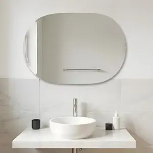 Amazon Basics Frameless Oval Glass Wave Wall Mount Mirror with Beveled Edges – Decorative Bathroom, Bedroom, Living Room, Dressing Room & Entryway Mirror – 38 x 0.4 x 44.5 cm