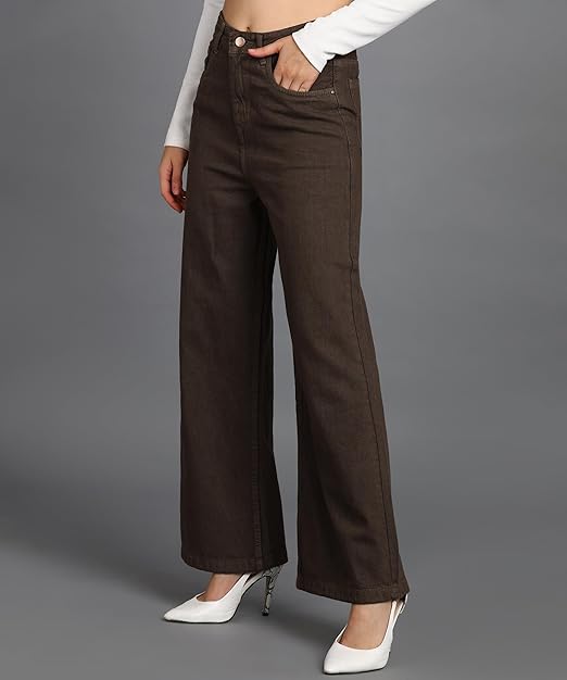 Urbano Fashion Women's High Rise Regular Fit Wide Leg Washed Jeans