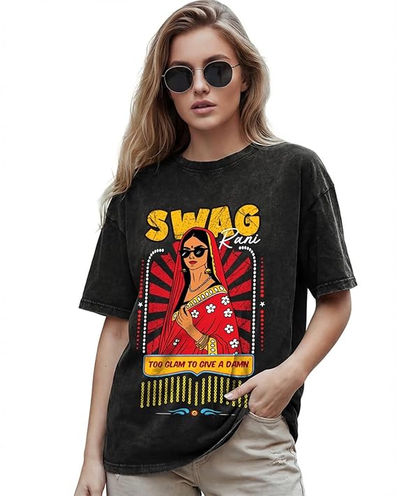 Bewakoof Women's Cotton Oversized Fit Half Sleeve Round Neck T-Shirt | Casual wear | Streetwear | Oversized Tshirt for Woman Cotton| Baggy