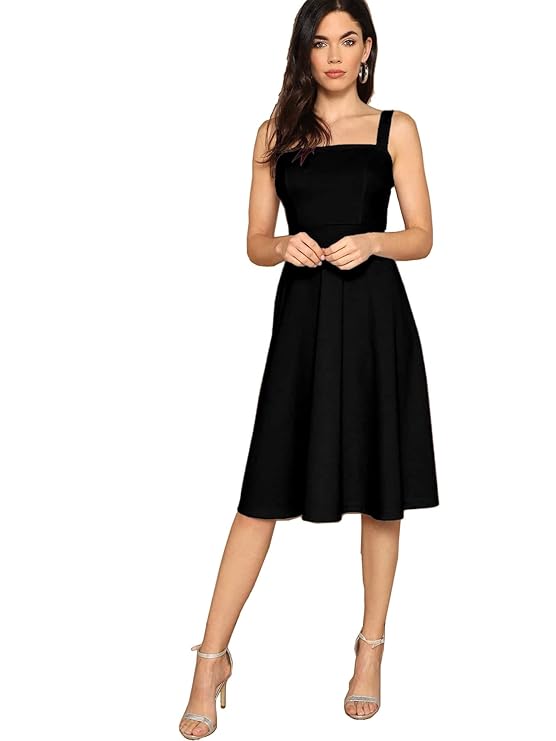 Aahwan Women's Black Fit and Flare Midi Dress