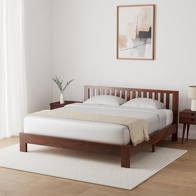 Amazon Brand - Solimo Petra Solid Sheesham Wood King Bed (Teak Finish)