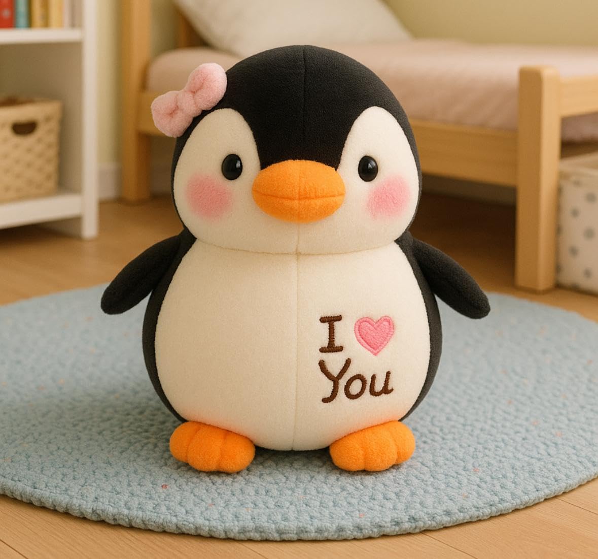 SCOOBA Adorable Super Soft Love Penguin Soft Toy 25cm (Love Penguin Black with headbow)
