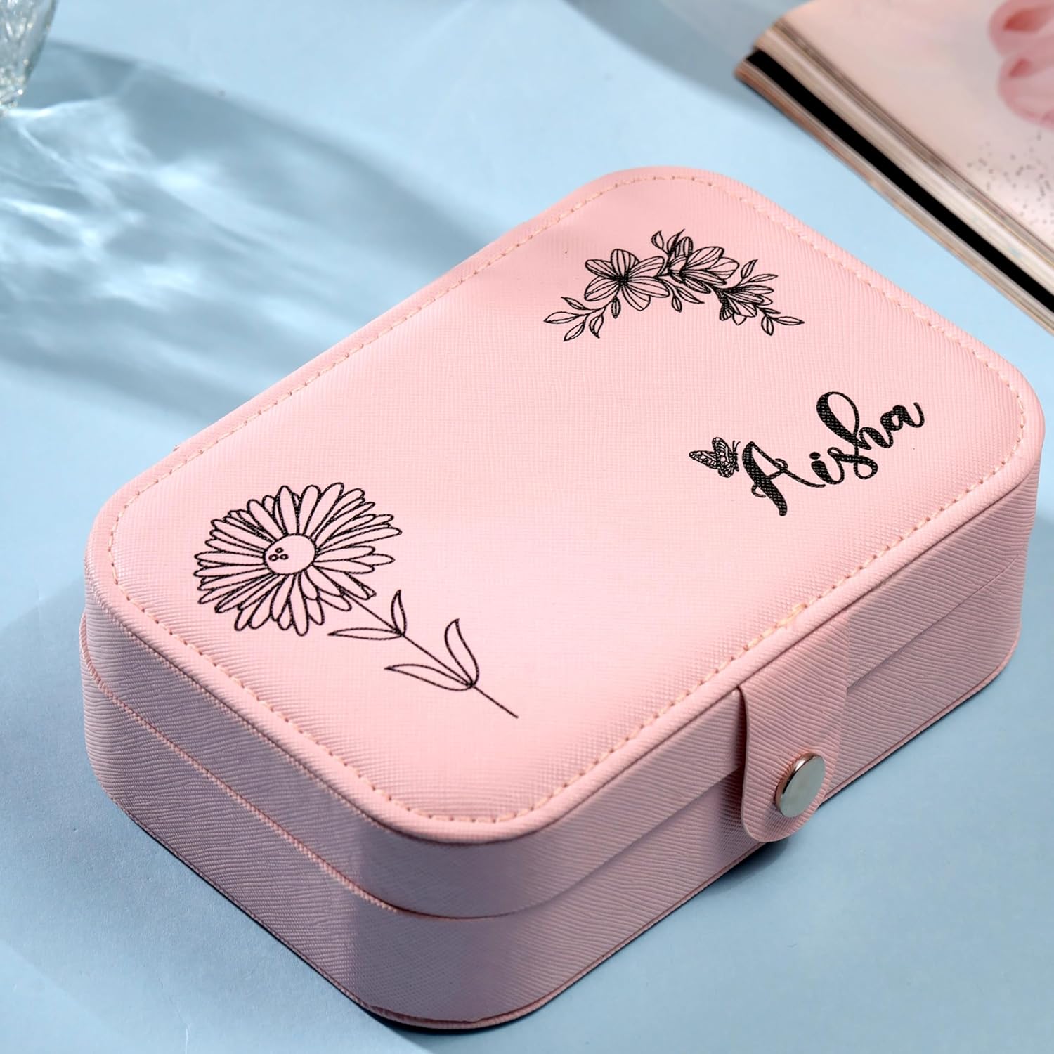 P Arts Faux Leather Personalized Gifts Precious Jewellery Organizer Earring Storage Box, Gift for Sister, Wife, Rakshabandhan, Rakhi & Anniversary, Pink