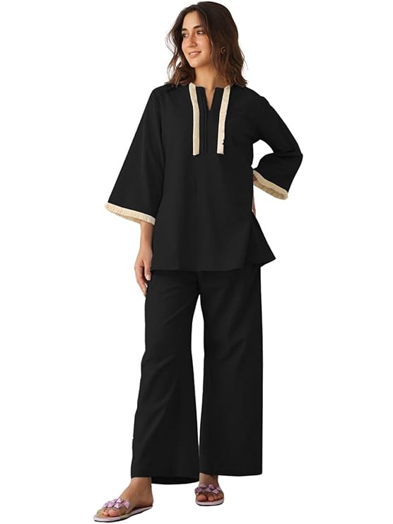 GRECIILOOKS Co-ord Set For Women Stylish | Kurti Set For Woman | Short Kurti For Woman Latest | Oversized Loose-Fitting Kaftan-style Kurtis | Summer Stylish Ethnic Co-Ord Set Travel Outfits