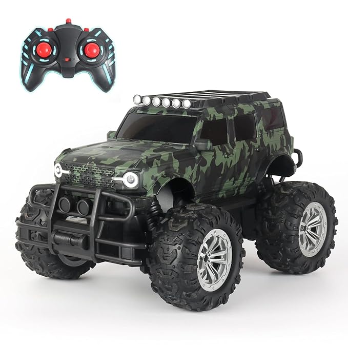Amazon Brand - Jam & Honey Off Roader Rechargeable Remote Control Car | RC Car Monster Truck |4 Headlight Modes | in-Built Lithium Battery | C-Type Charging | Made in India - Army Color