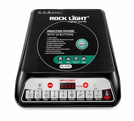 Induction Cooktop 2000W with Smart Push Control, Fast Heating Electric Induction Stove, Auto Shut-Off, Energy Efficient, Portable Cooktop for Kitchen, Office & Travel