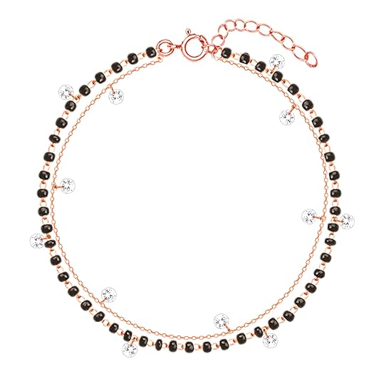 GIVA 925 Silver Rose Gold Dazzling Zircons Layered Mangalsutra Bracelet, Adjustable | Gifts for Women and Girls | With Certificate of Authenticity and 925 Stamp | 6 Months Warranty