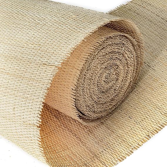 AKWAY 24" Width Natuaral Rattan Webbing for Caning Projects | Pre - Woven Open Mesh Cane - Cane Webbing Sheet- Natural Rattan Cane Webbing roll (Closed Weaving) (15 feet)