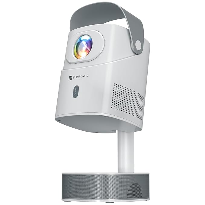 Portronics Beem 550 Smart Android Projector, HD 1080P, Height & Angle Adjustable Design, in-Built Apps, Auto Keystone,Screen Mirroring,6000 Lumens,5W Speaker,HDMI in,USB in,WiFi,BT