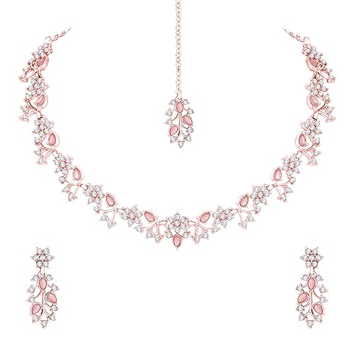 Atasi International American Diamond AD with Colorful Crystal Necklace Jewellery Set for Women/Girls | Perfect for Weddings, Parties & Festive Occasions