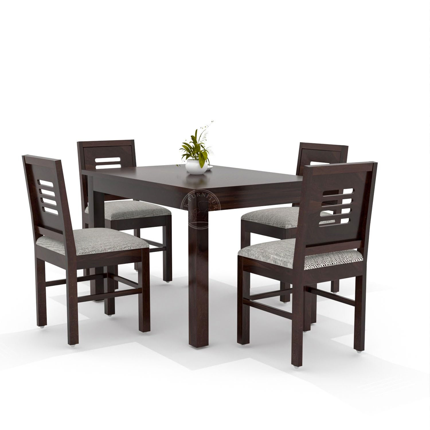 VK Furniture Solid Sheesham Wood 4 Seater Dining Table Set | Solid Wood Dining Table with Cushioned Chairs | Space Saving Wooden Dining Set for Home, Kitchen, Restaurant & Hotel (Chestnut Finish)