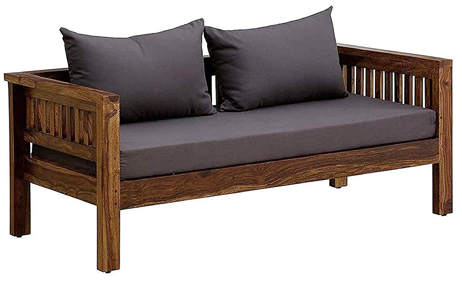 VK Furniture Solid Sheesham Wood 2 Seater Sofa Set with Cushion for Bedroom Living Room Hall Home | Wooden Two Seater Sofa Set for Balcony Garden Office Lounge | Wooden Sofa Couch | Natural Finish