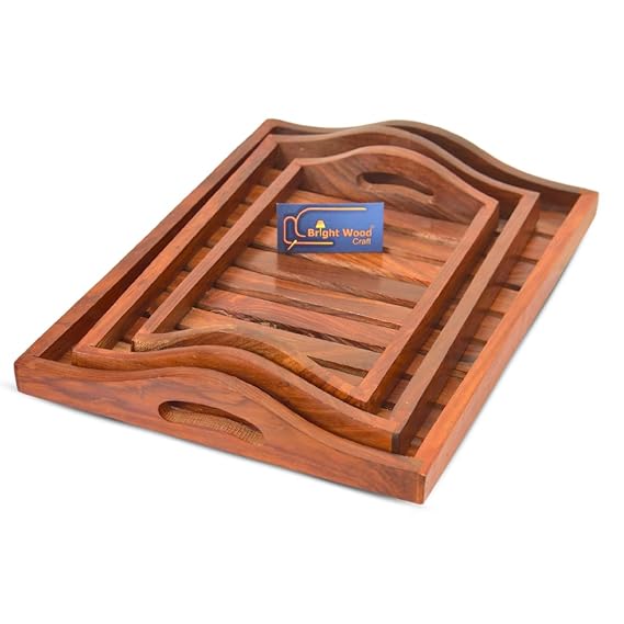 3 Pieces Wooden Serving Trays with Round Handles Decorative Trays Platters Nesting Trays for Coffee Table Party Kitchen Display Tray for Food Snack Appetizers Breakfast Cheese