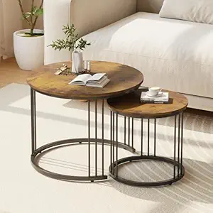 Round Nesting Coffee Table Set of 2 Wooden Center Tables for Living Room, Balcony, Bedroom Apartment Office Compact & Space-Saving Side Table End Table Black Brown