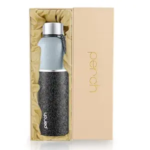 Perch Zenith ISI Certified Hot & Cold Steel Water Bottle 1L | Vacuum Insulated Flask | BPA-Free Leakproof Bottle for Office, School & Gym |Gift Box|Birthday, Anniversary & Corporate Gift | Grey&Black