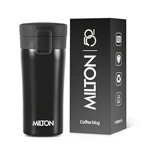 MILTON Thermosteel Vacuum Insulated Travel Coffee Mug, 300ml, Black, Prolonged Hours Hot & Cold, ISI Certified, Spill Proof & Easy to Sip, Leakproof & Rustproof, On The Go Coffee Cup