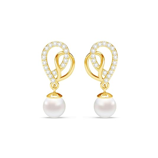 Clara 925 Sterling Silver Zahab Pearl Interlocked Pendant Earrings Chain Necklace Jewellery Set | Gold Plated, Swiss Zirconia | Gift for Women and Girls
