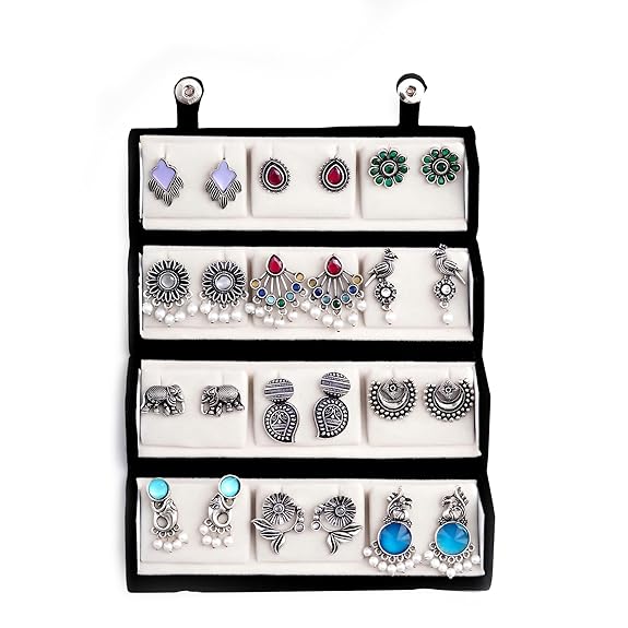 FUBS Oxidized Designer Stud Earrings Set of 12 with Folding Jewelry Box | Traditional & Modern Earring Set for Women & Girls