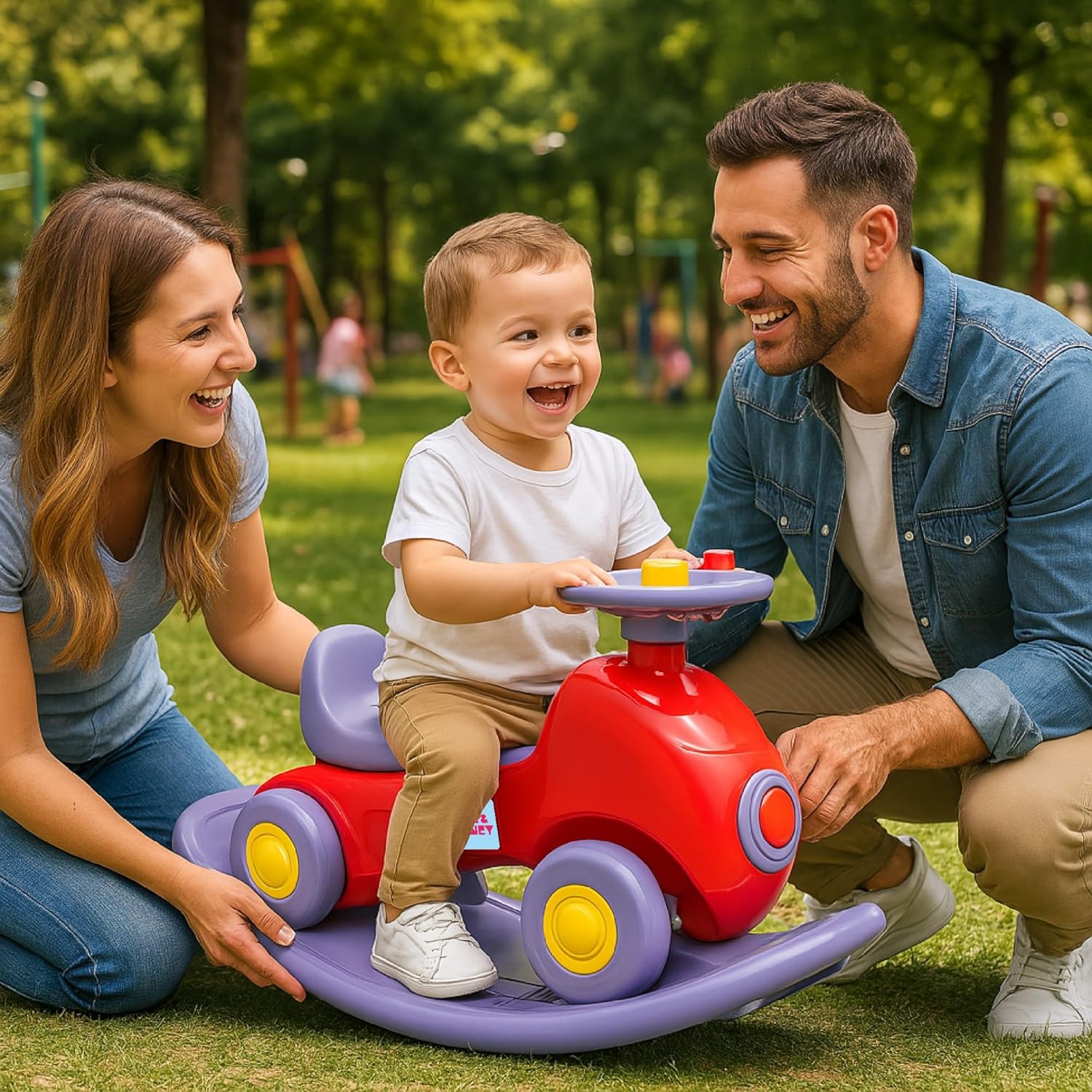 Amazon Brand - Jam & Honey 3 in 1 Car Ride On,Rocker and Balance Board for Kids | for 18+ Months | Push Car with Backrest | Steering Wheel | Indoor or Outdoor Toy | BIS Approved | Safe and Fun Toy