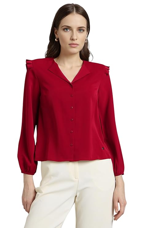 Van Heusen Women Polyester Regular Fit Solid Full Sleeve Casual Shirt