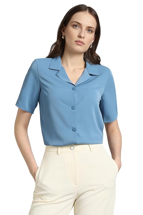 Van Heusen Women Polyester Regular Fit Solid Half Sleeve Casual Shirt