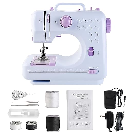 Sewing Machine for Beginners & Kids, Mini Portable Sewing Machines with 12 Built-in Stitch Patterns, 2-Speed Foot Pedal, Perfect for Teaching Daughter Granddaughter to Sew with Basic Sewing Kit (BG24)