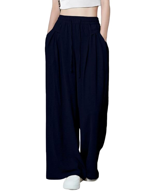 GRECIILOOKS High Waist Polycotton Trousers for Women – Flared Parachute Pants with Side Pockets | Casual Travel Cargo Pants (Available in Plus Size and Value Pack)
