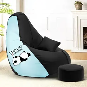 Amazon Brand - Solimo Premium Faux Leather Bean Bag Combo with Footrest & Cushion, Filled with Beans | Capacity: Upto 6 Ft 3 in Height, 120 KG Weight | 3XL | to Do List Print |Black