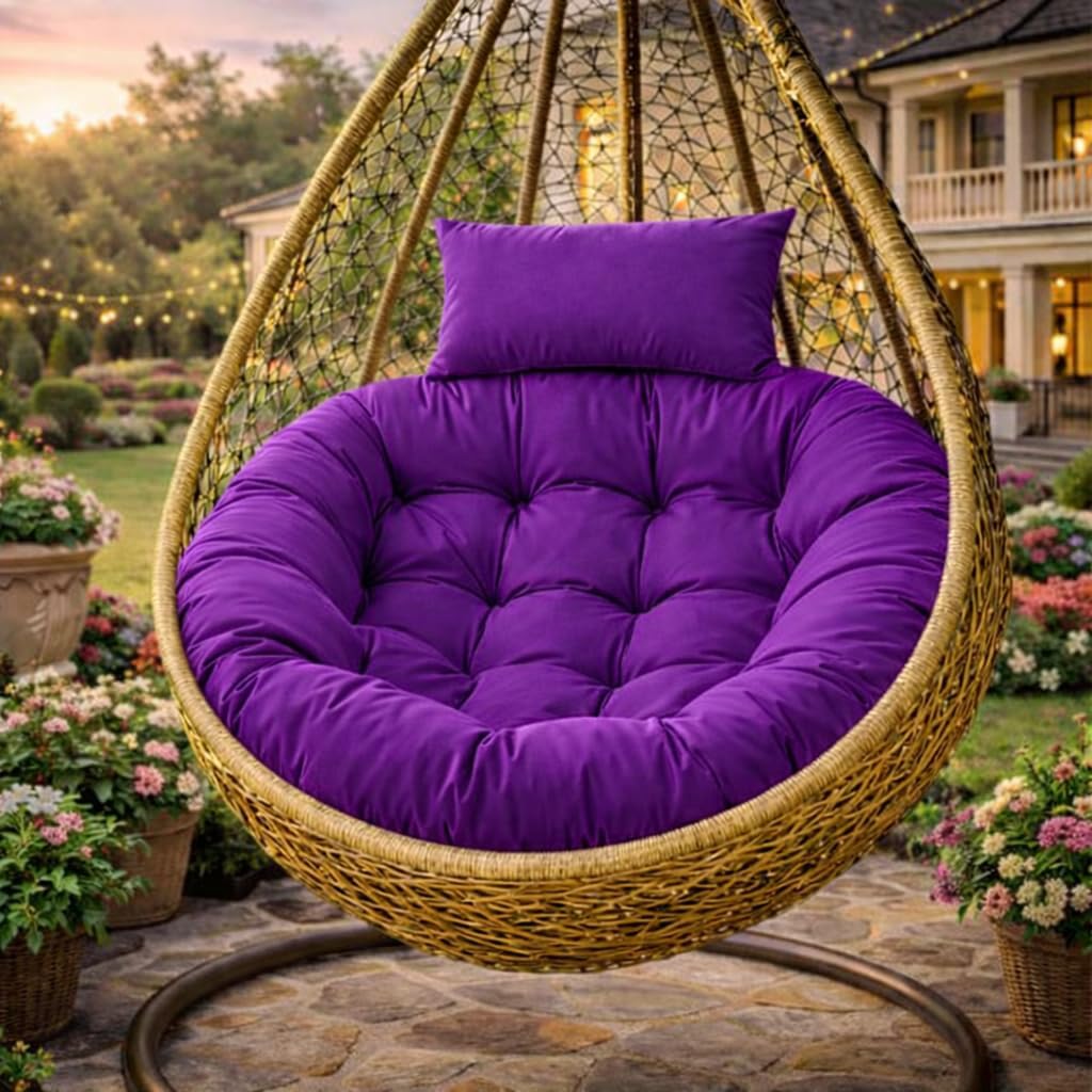 Click to see full view        OUTREST Hanging Chair Cushion for Egg Swing Chair, Thick Soft Seat Pad for Balcony, Garden & Indoor Outdoor, Durable Comfortable Cushion (Chair Not Included) (Purple, Round Cushion)