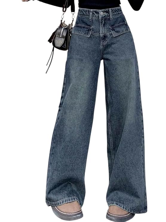 ODDMONEKY Baggy Jeans for Women || Relaxed Fit Wide Leg High Rise Jeans for Women (Wjeans-8-Black-Flare-Wskspray-30)