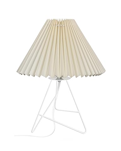 Homesake® Retro Down to the Wire Metal Table Lamp with Fabric Shade, Bedside Lamp Gift Housewarming Home Living Room, Pleated Shade (Off-White)