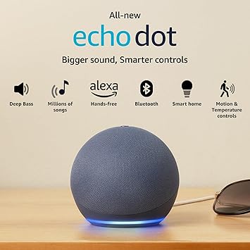 Amazon Echo Dot (5th Gen) | Smart speaker with vibrant sound, Motion Detection, Temperature Sensor, Alexa and Bluetooth| Blue