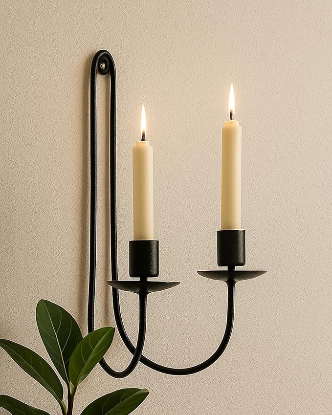 Homesake® Wall Candle Holder Stand for Living Room, Black Metal Wall Sconce with Dual Taper Candle Holder, Decorative Candle Stand for Diwali, Home Décor