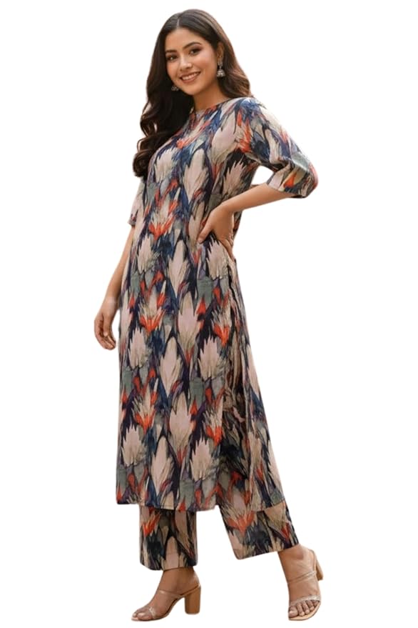 Leriya Fashion Women's Rayon Kurta Sets| Co ord Set for Women Stylish | Sleeveless Printed Kurtis | Dress | Comfortable Outfit for Office Look | Daily Summer Travel & Festive Dress