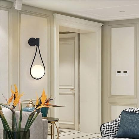 SINOMAN Lighting Globe Glass Wall Sconce Modern Century Drop Design Wall Mounted Light Black Painted Wall Lamps Washer for Bedside Living Room (Without Bulb, Pack of 1)