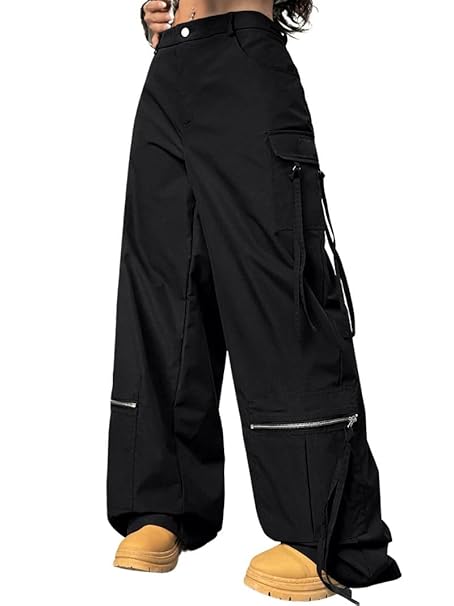 GRECIILOOKS Cargo Pants for Woman | Trousers for Womans |High Waist Cotton Trouser Flared Parachute Pants with Side Pockets |Womens Cargo Pant | Elegant for College & Events (Available in Plus Size)