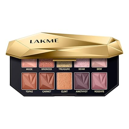 Lakme Be-Jewel Multichrome Eyeshadow Palette |10 Rich Shades | Velvety Mattes, Gleaming Shimmers, Marble Tones and High-Impact Foils | - Gilded Glow 12g