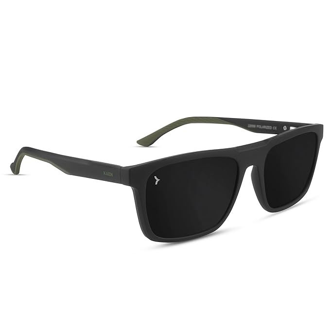 Eyewearlabs KAEN | Polarized Full Rim Rectangular Branded Stylish Sunglasses For Men & Women | 100% UV Protection Shades | Cricket Sports Cycling Driving | Black Lens | Medium | Kurt Green