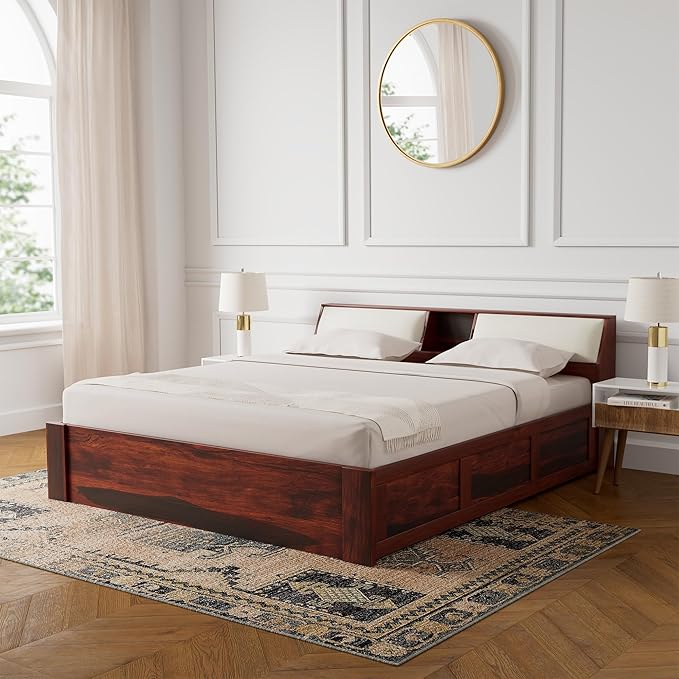 Amazon Brand - Solimo Cazz King Size Solid Sheesham Wood Bed with Box Storage (Honey Finish)