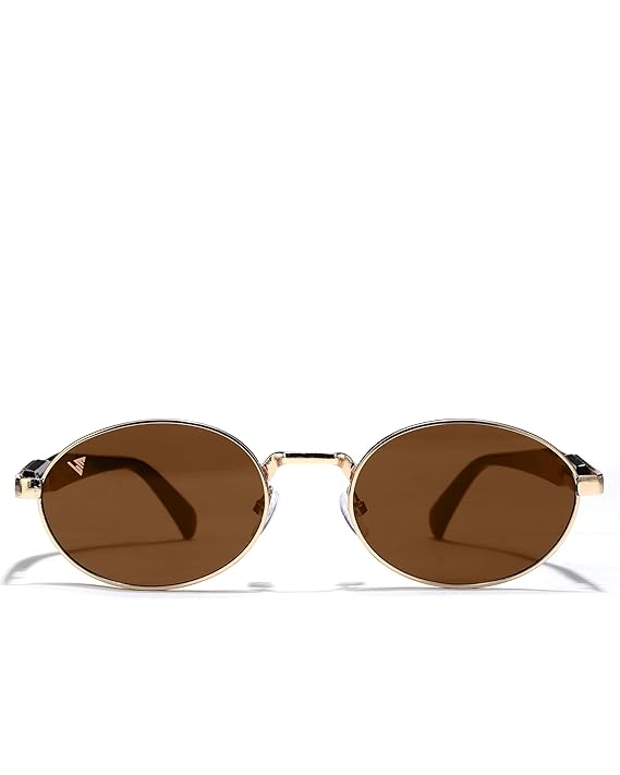 OVERA LUXURY Oval Metal Sunglasses for Men & Women | UV400 in Golden-Orange, Green, Brown & Silver-Black”