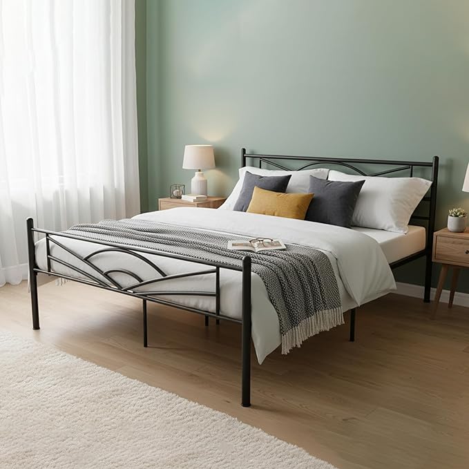 Amazon Brand - Solimo Scottish Style Metal King Bed Frame, Black Finish, DIY Assembly, Durable & Sturdy King Size Bed for Easy Setup and Comfort