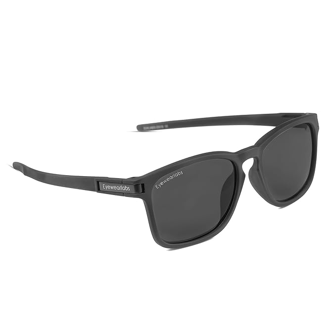 Eyewearlabs OKNO | Polarized Full Rim Square Branded Stylish Sunglasses For Men & Women | 100% UV Protection Shades | Cricket Sports Cycling Driving | Black Lens | Medium | Eclipse Black