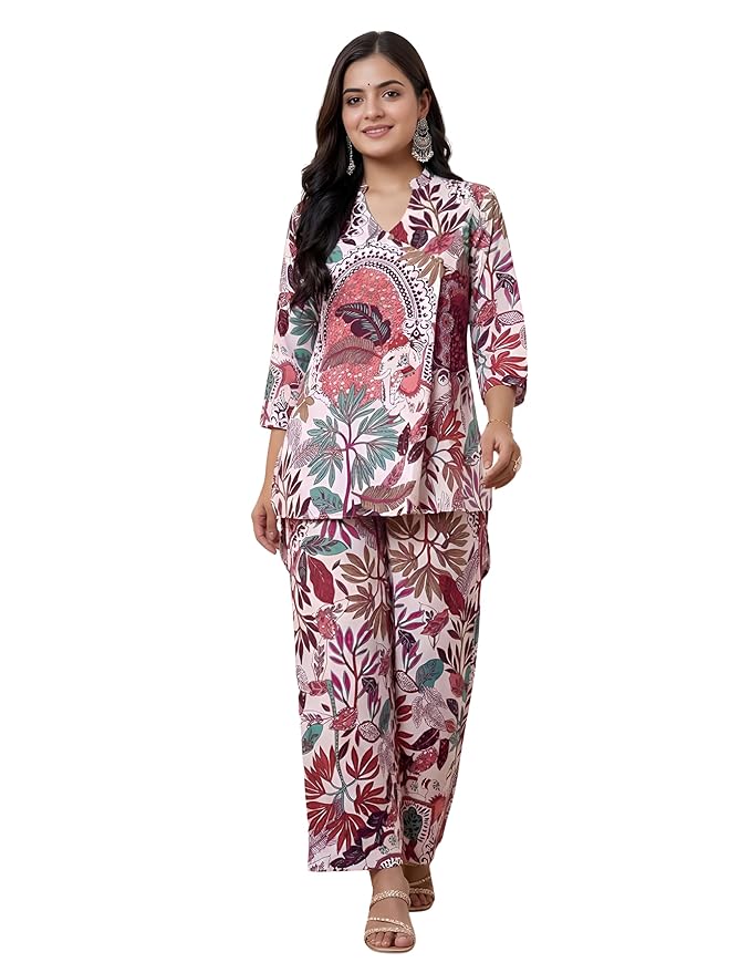 Leriya Fashion Kurta Sets for Woman | Co ord Set for Women Stylish | Kurti Set for Woman | Short Kurti for Women Latest | Kurtis | Ethnic Jaipuri Straight Kurta Set with Palazzo Pants | Salwar Suit for Party Outfits